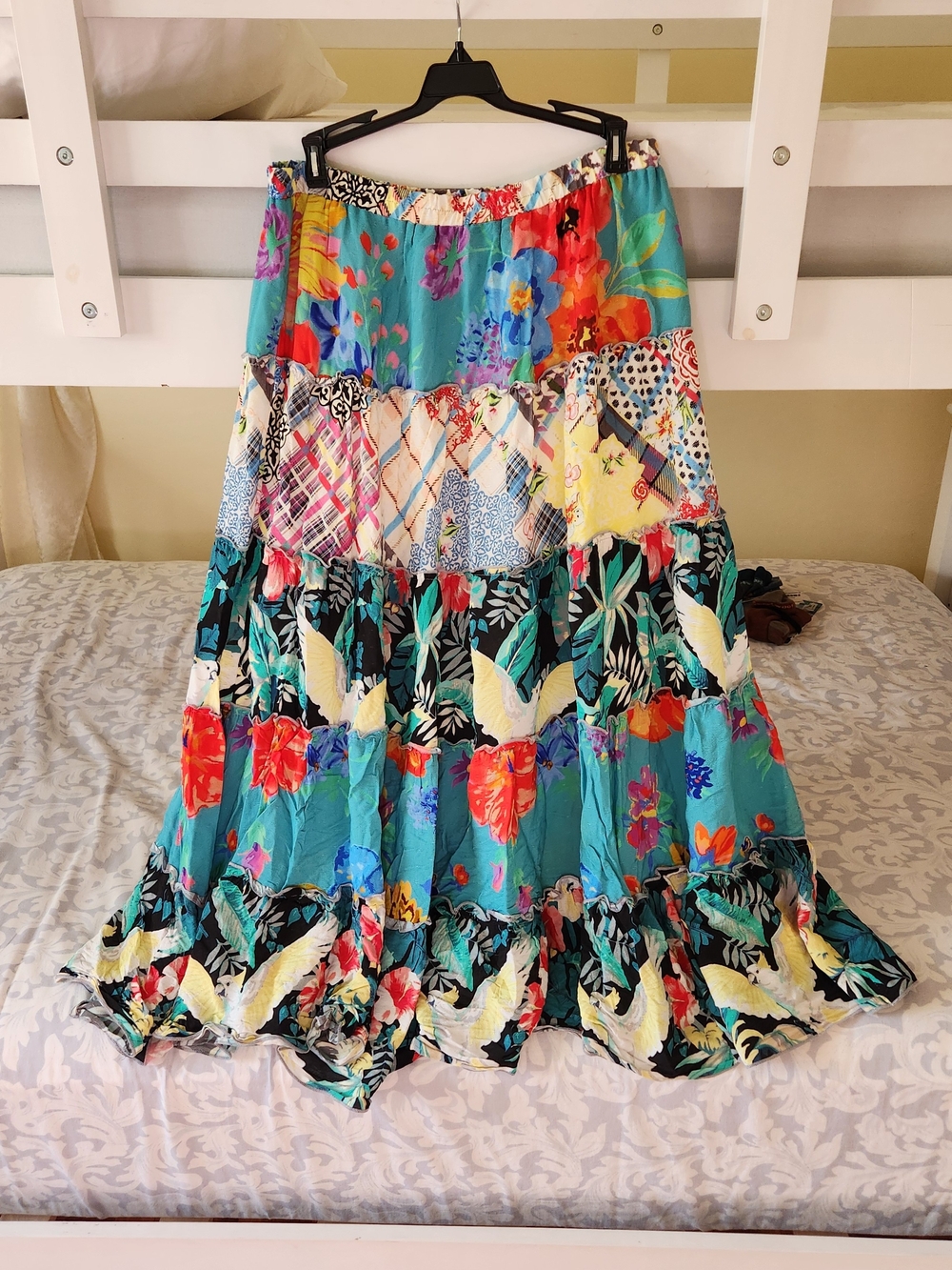 NWT John Mark Maxi Skirt Large Boho Floral Tiered Lined Gypsy Patchwork Tropical